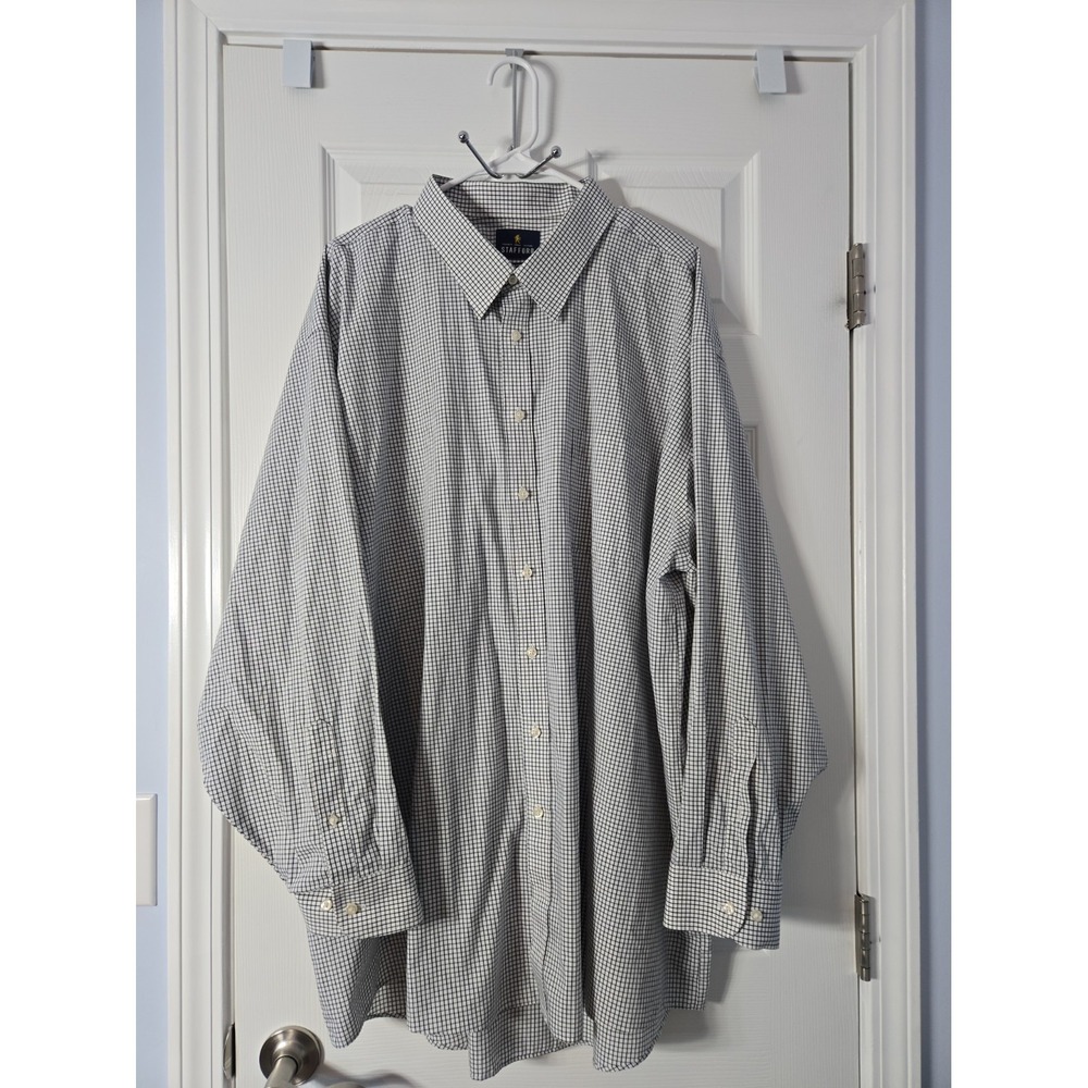 Stafford Mens Travel Performance Size 20 36x 37 Plaid Button-Up Shirt